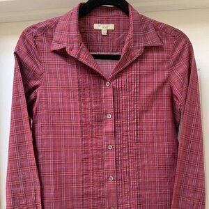 Burberry London Women's Blouse Shirt Red Check Long Sleeve Button Up Cotton Sz S
